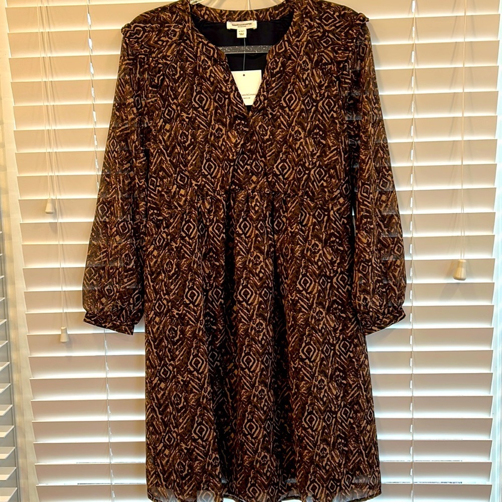 Beach lunch lounge Brown Pattern Dress sz. Small NWT